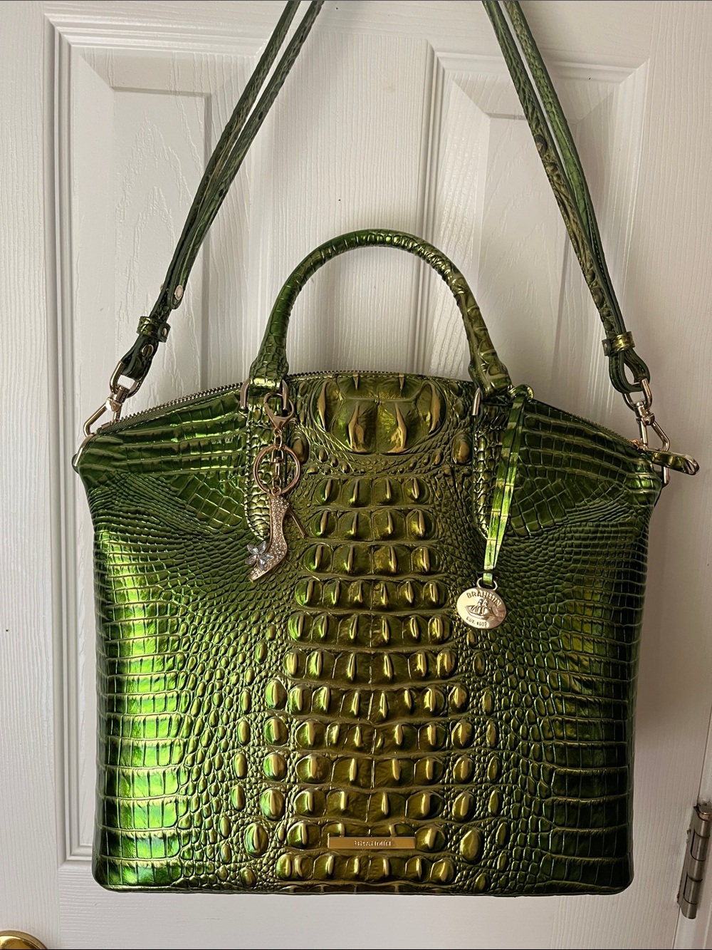 NEW WITH TAGS BRAHMIN Lux Croc-Embossed SHOULDER BAG Handbag in Metallic Green - Picture 2 of 13